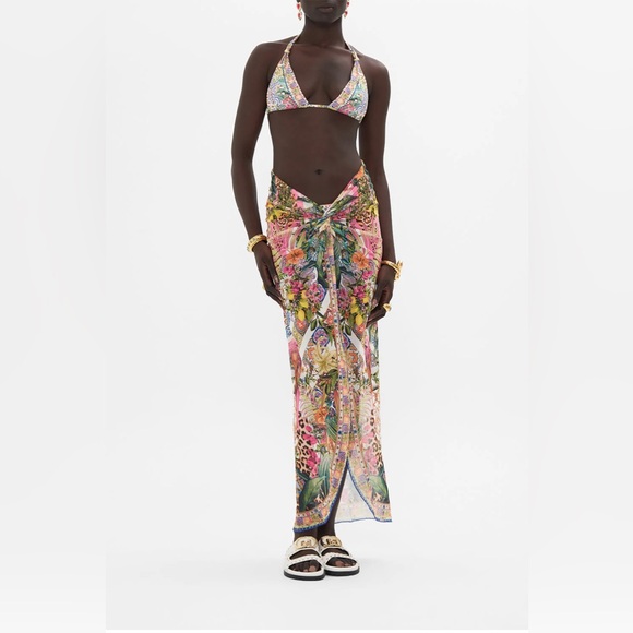Camilla Other - Camilla “Flowers of Neptune” sheer long twist front boho swim coverup skirt M